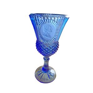 Vtg Avon By Fostoria Cobalt Blue Tall George Washington Glass Goblet